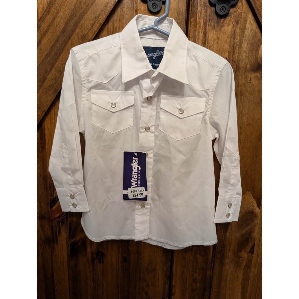 New Wrangler Toddler Boys White Western Pearl Snap Long Sleeve Shirt XXS 0-2